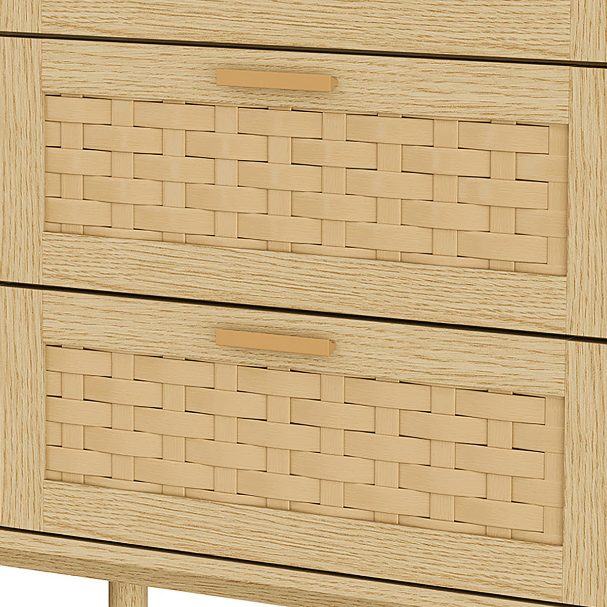 KOMMODE Japandi mit 6 Schubladen in Rattan-Optik 115/40/80 cm Eiche-Dekor - Eichefarben, Holzwerkstoff (115/80/40cm) - Creahappy