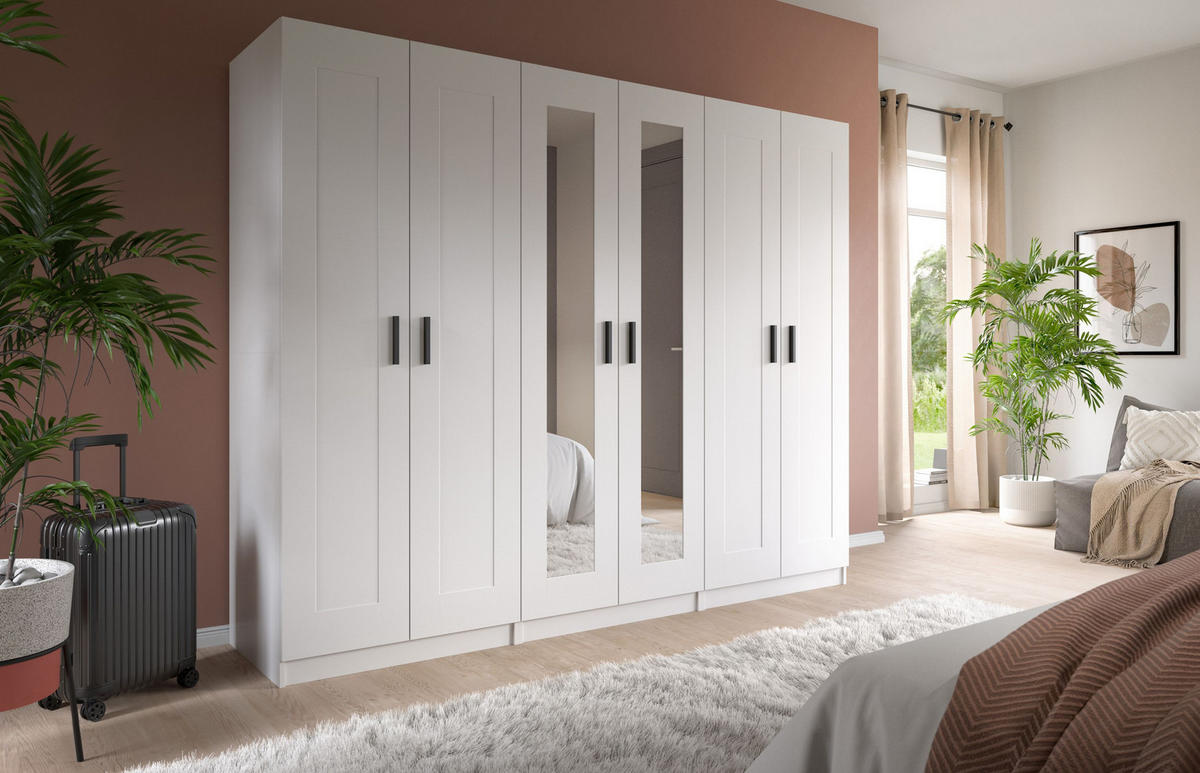 KLEIDERSCHRANKKOMBINATION VISBY (B/H/T: ca. 240/194/56 cm) in weiß/weiß - Weiß, Holzwerkstoff (240/194/56cm)