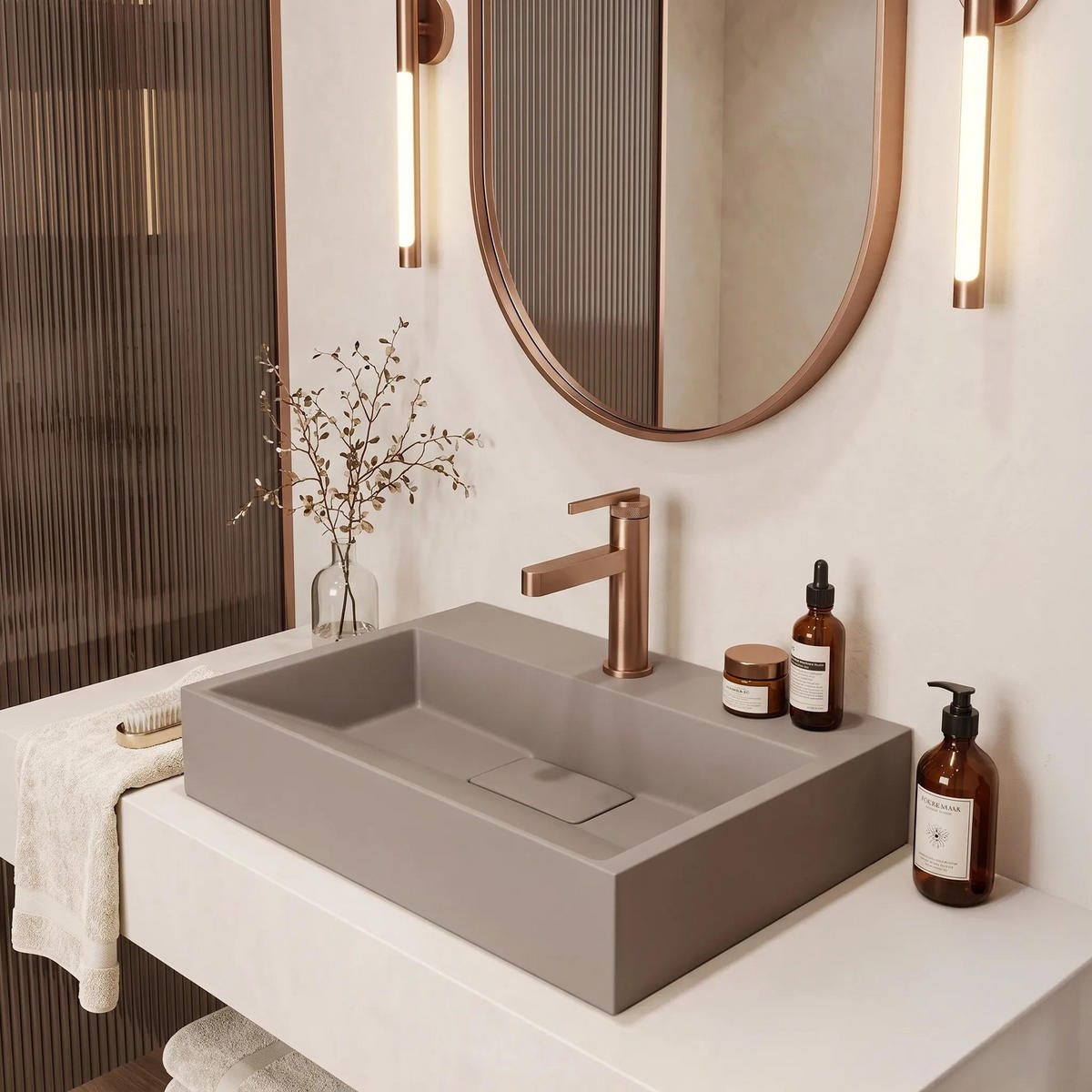 WASCHBECKEN Konglomerat Rea Goya Taupe 50cm - Beige, Keramik (37/14/50cm) - REA