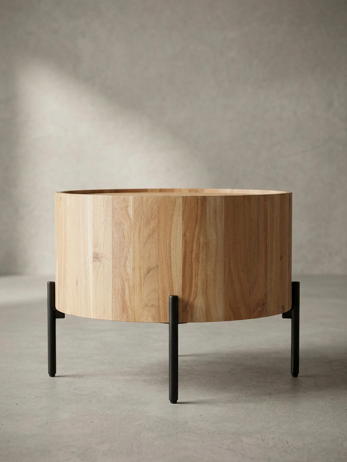 COUCHTISCH Akazie Massivholz Rund 60x60x41cm Metallgestell Braun/Schwarz - Schwarz/Akaziefarben, Holz/Metall (60/60/41cm) - KADIMA DESIGN