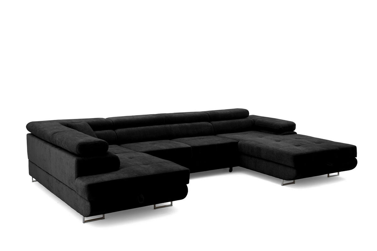 ECKSOFA U-Form WILD U Links mit Schlaffunktion 130x260 Chenille Schwarz - Silberfarben/Schwarz, Holz/Textil (350/90/203cm) - Muffo