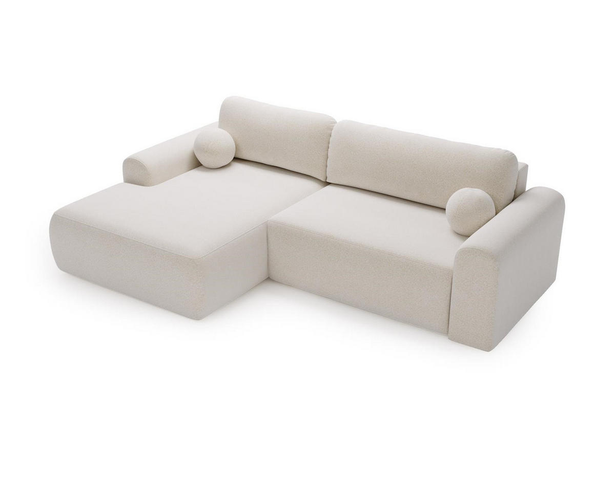 ECKSOFA Aurora Weiß, mit Schlaffunktion in Lambi Stoff, linke seite - Weiß, Holzwerkstoff/Textil (257/177cm) - Bettso