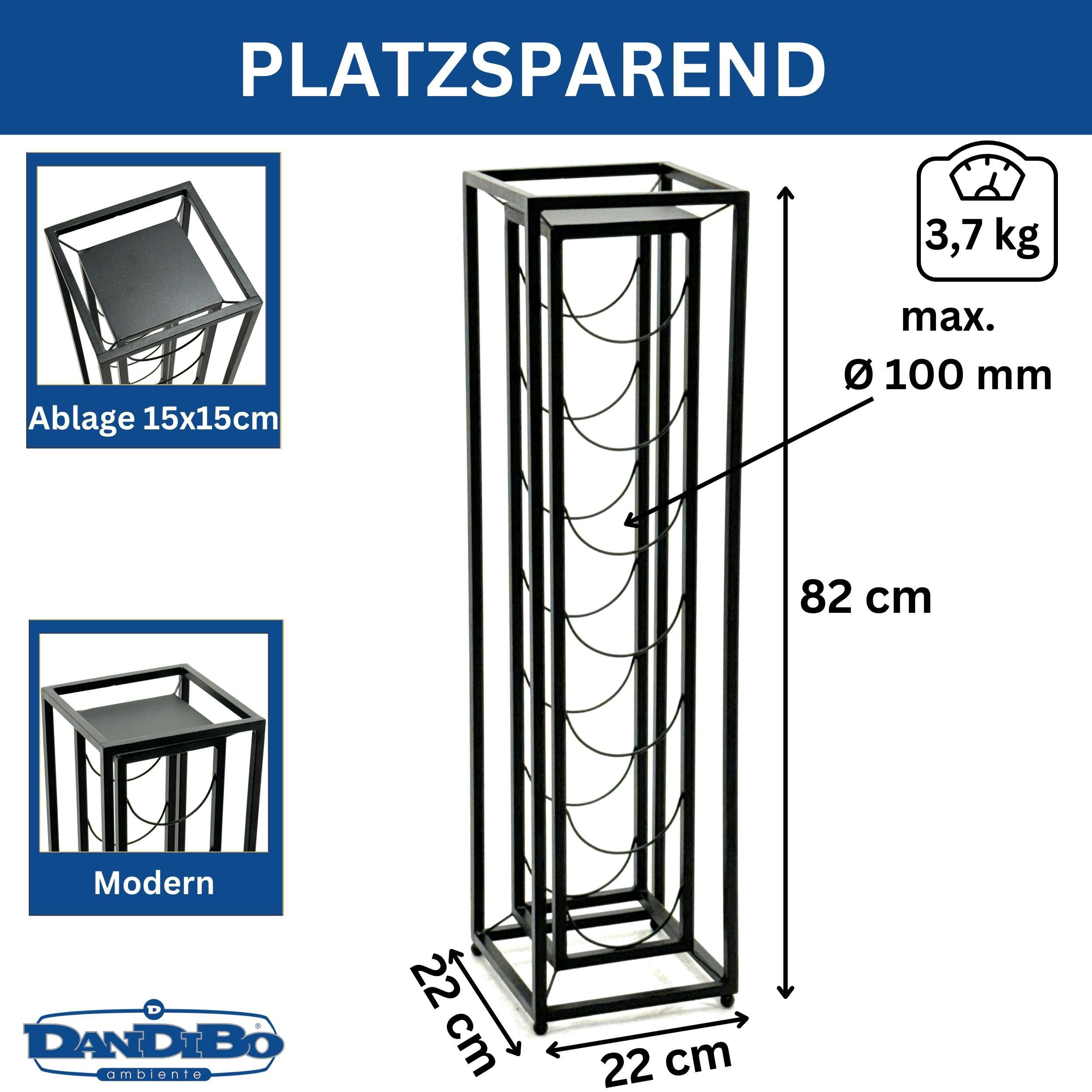 WEINREGAL Metall Schwarz Stehend Diamant 80 cm - Schwarz, Metall (22/82/22cm) - DanDiBo