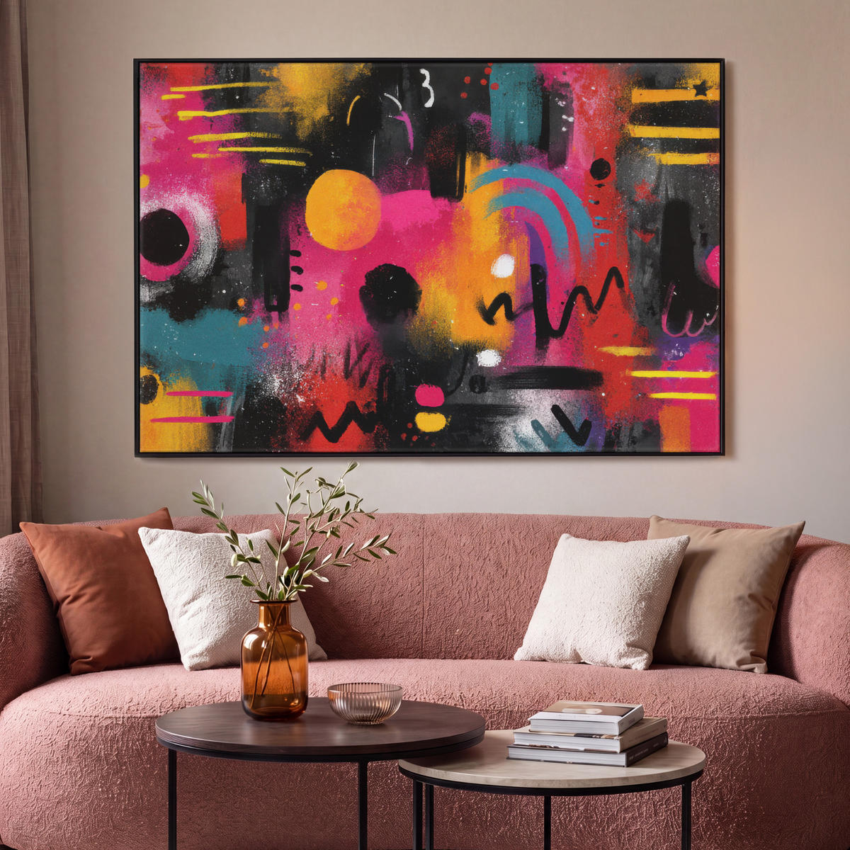 LEINWAND Bilder mit Rahmen - Farbflächen - Formen - Bunt - Abstrakt - 140x90 - Pink, Textil (140/90cm) - MuchoWow