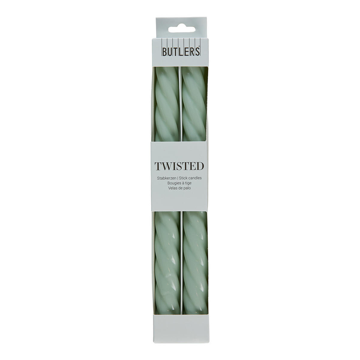 STABKERZE (2er-Set) Twisted - Mintgrün, Paraffin (2/26/2cm) - Butlers
