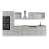 KÜCHENZEILE R-Line Beton/Weiß 350 cm mit Hochschrank, AP Eiche - Schieferfarben/Weiß, Holzwerkstoff (350/81.6/60cm) - Vicco