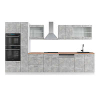 KÜCHENZEILE R-Line Beton/Weiß 350 cm mit Hochschrank, AP Eiche - Schieferfarben/Weiß, Holzwerkstoff (350/81.6/60cm) - Vicco
