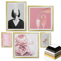 WANDBILDER 5er Set - 50x50 cm & 20x30 cm & 40x60 cm Goldrahmen - Stilvolles Porträt mit Champagner - Goldfarben, Kunststoff (40/60cm) - ArtPrintCave