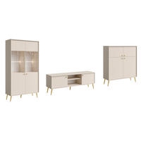 WOHNZIMMER SET 3-TEILIG Rose sandbeige 366,5 / 40,5 / 191cm - Beige/Goldfarben, Holzwerkstoff/Metall (366.5/191/40.5cm) - Feldmann-Wohnen