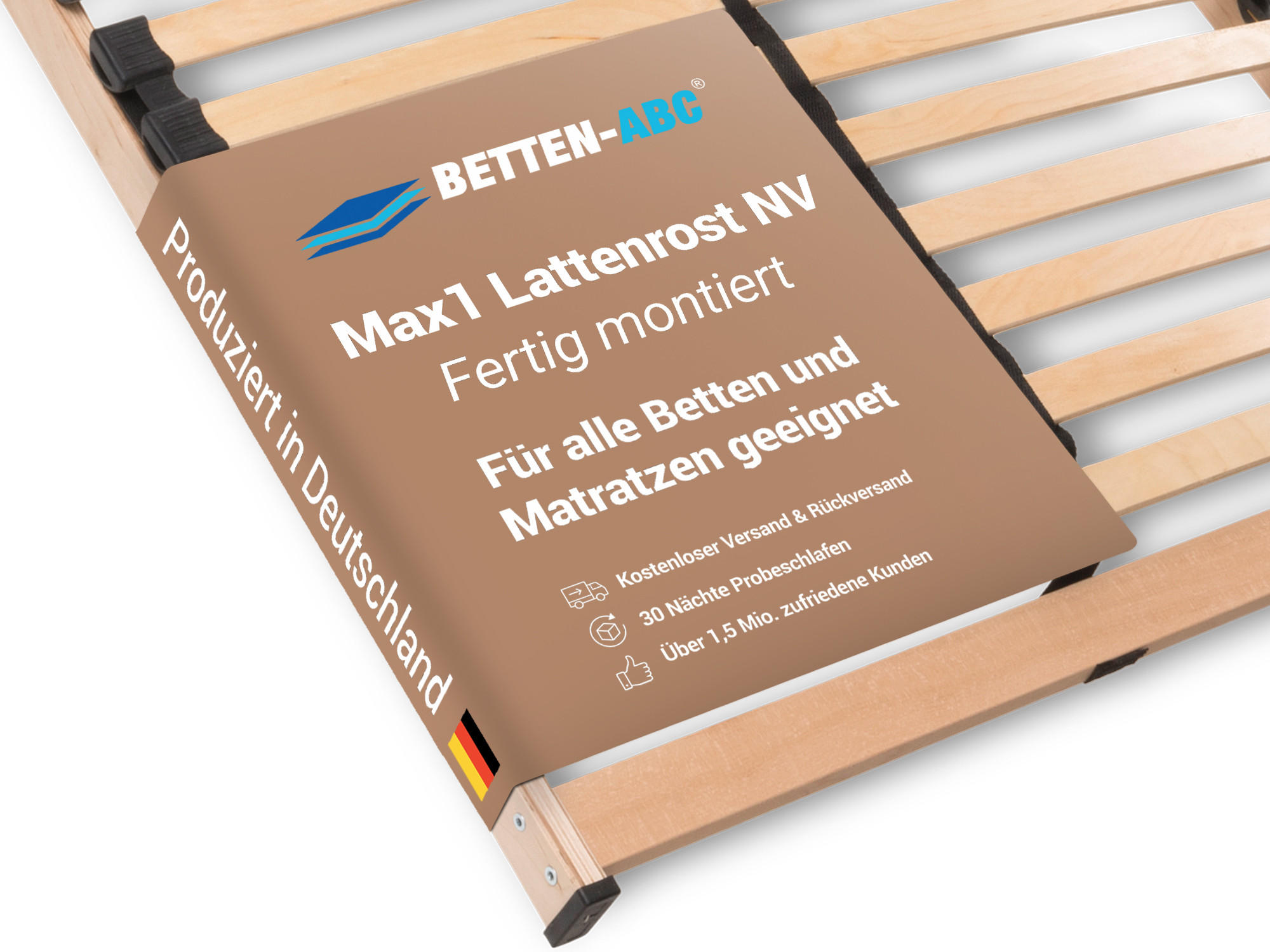 LATTENROST MAX1 K+F, Fertig montiert, Kopf- und Fußteil verstellbar, Größe: 120x200 - Braun, Holz (120/200cm) - Betten-ABC