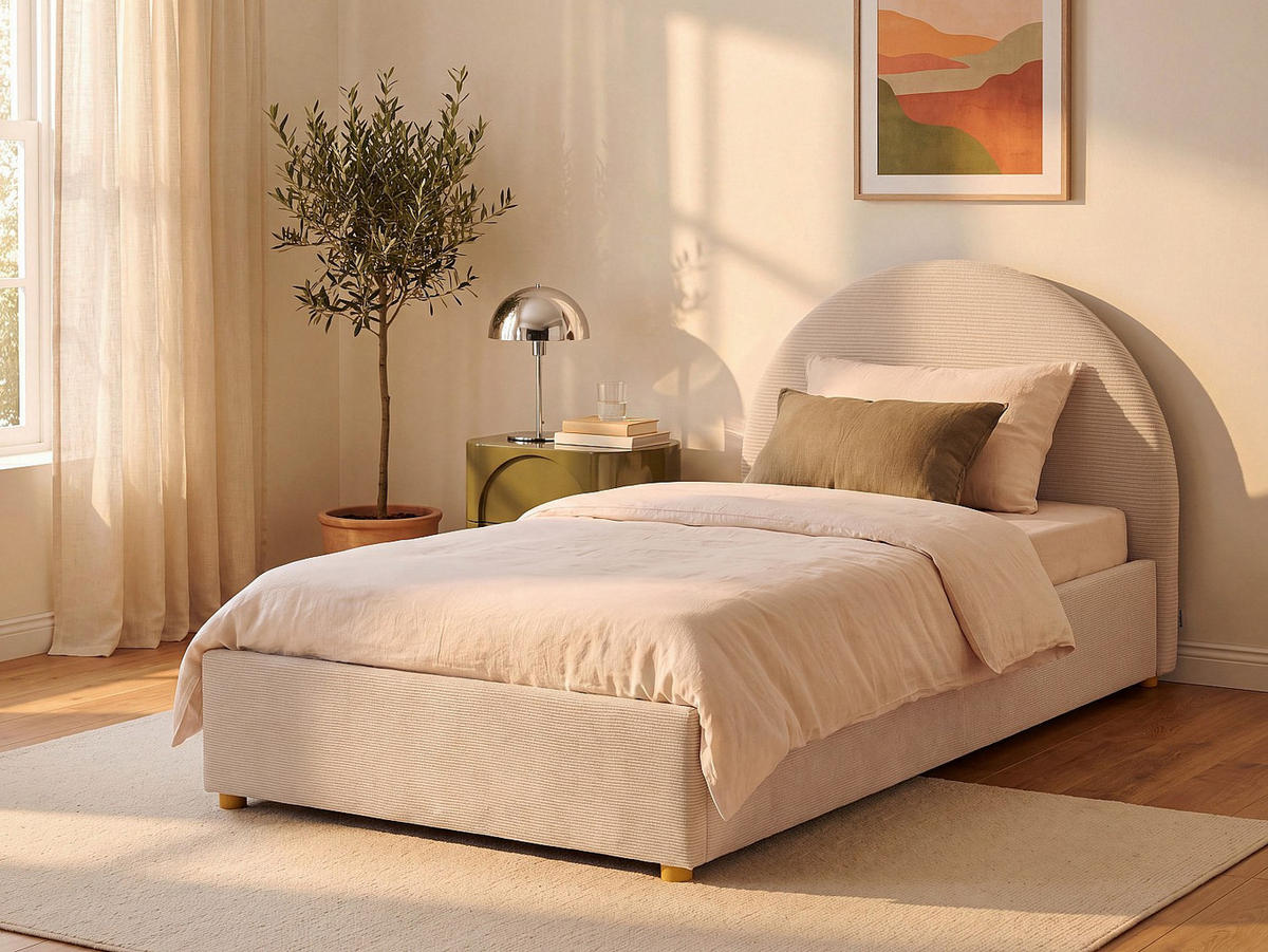 BETT mit Bettkasten - 1 Person - samt - beige Lirimo - Beige, Textil (90/200cm) - Vente-Unique
