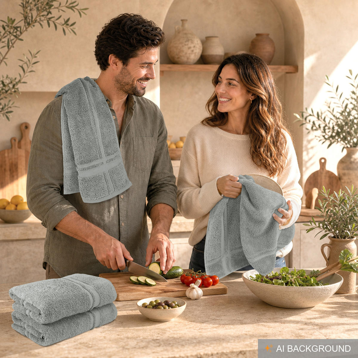FROTTEE Küchenhandtücher 50x50 cm, 4er Set, Stein Grau - Grau, Textil (50/50cm) - Lashuma