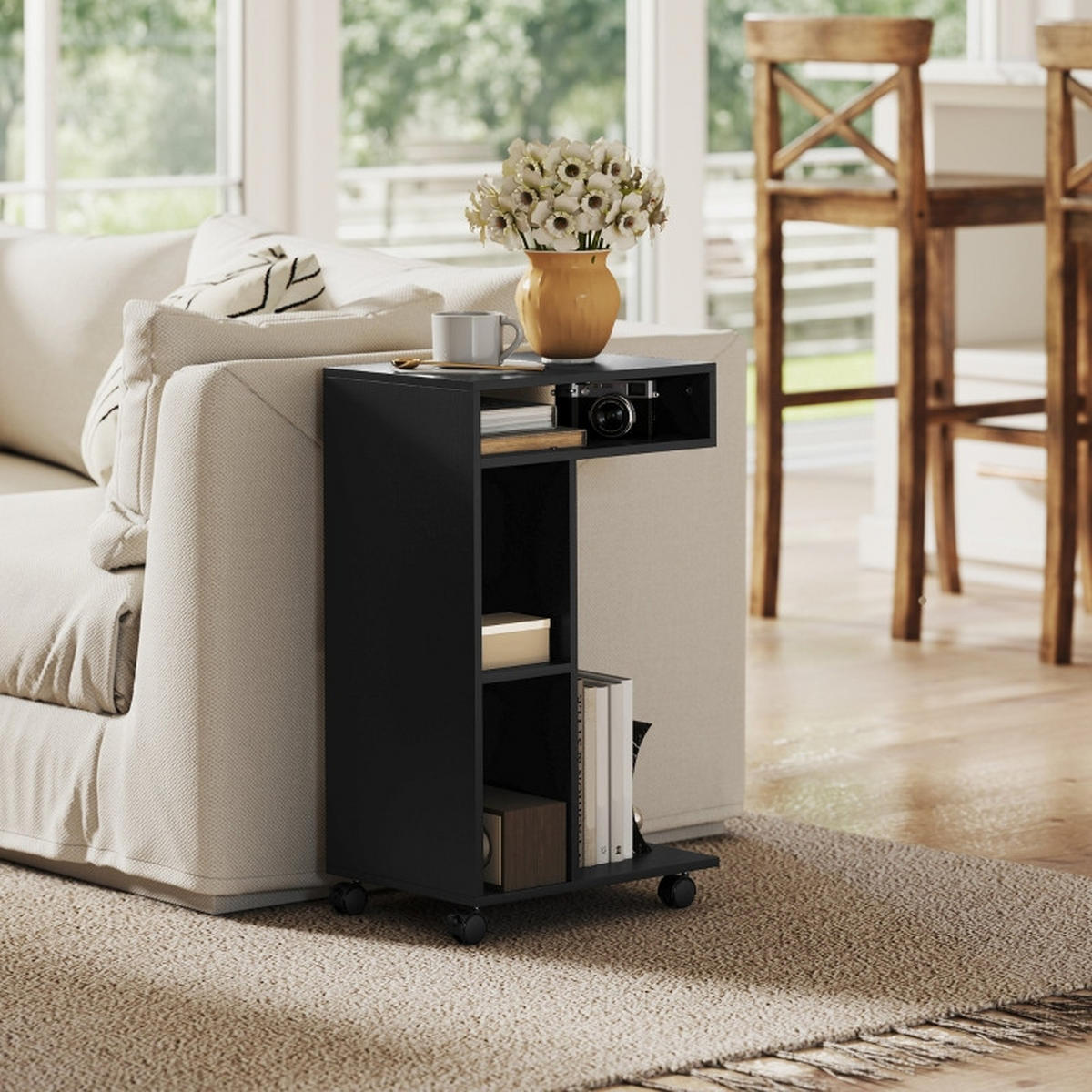 BEISTELLTISCH 30/40/69 cm schwarz aus Holz mit Rollen - Schwarz, Holz (30/40/69cm) - OKWISH