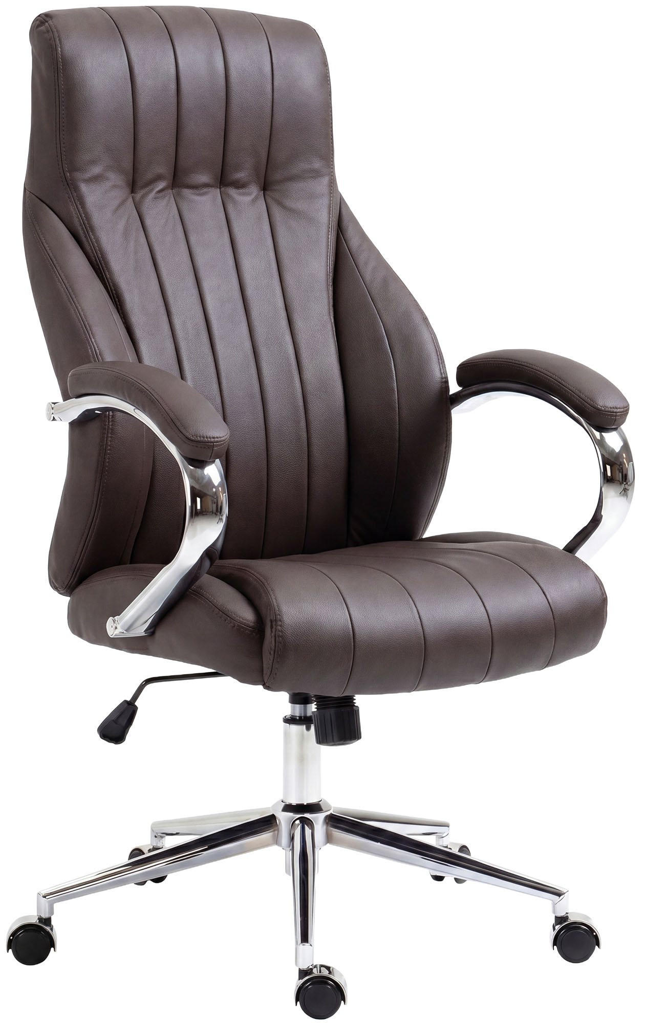 DREHSTUHL Echtleder braun - Chromfarben/Braun, Leder/Metall (73/120/76cm) - CLP