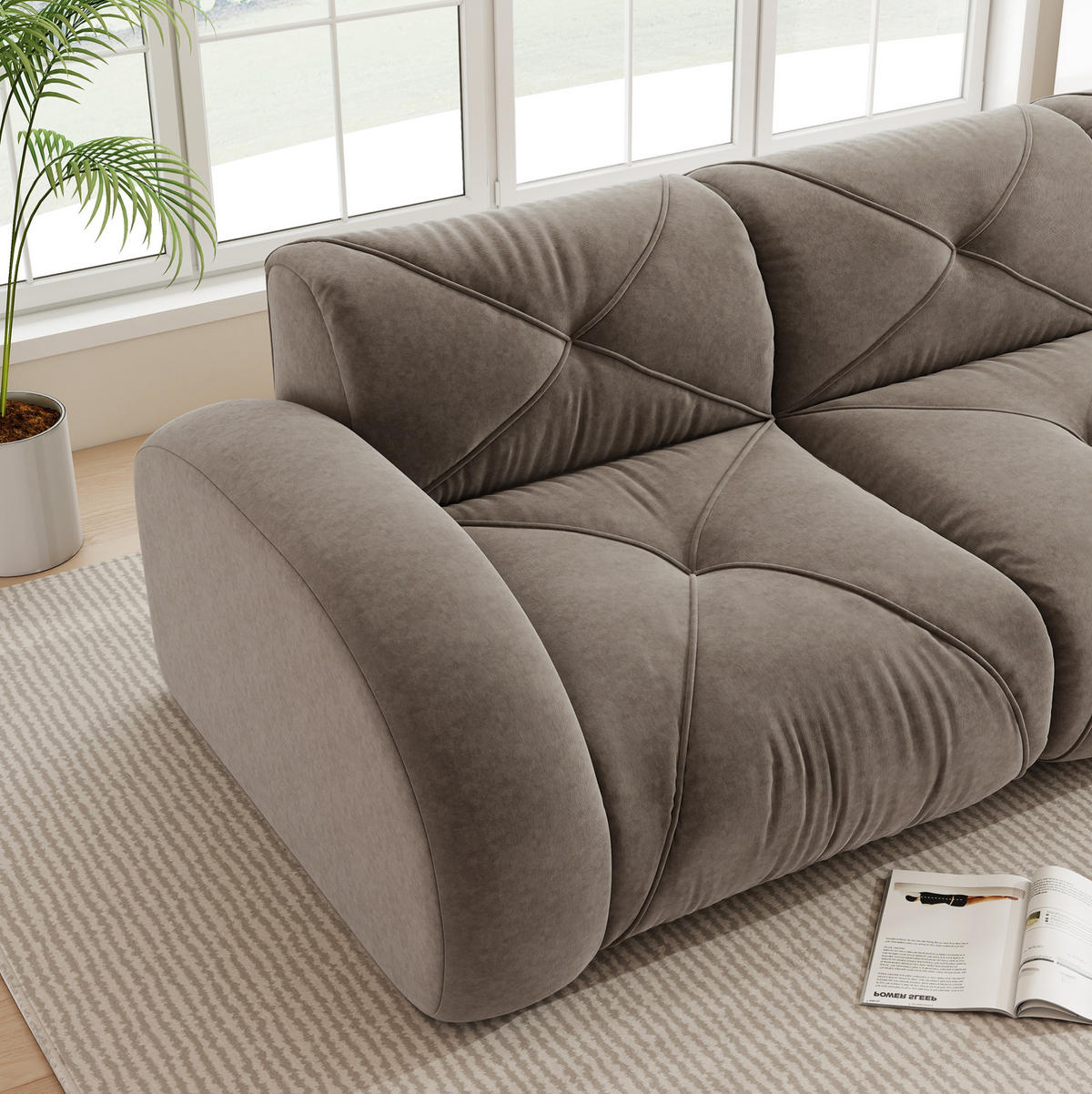 2-SITZER-MODULSOFA aus Chenille Taupe rahmenlos, 2-Sitzer mit 32D-Hochdichteschaum und flexiblem Aufbau - Braun, Textil (204/76/95cm) - Modfu