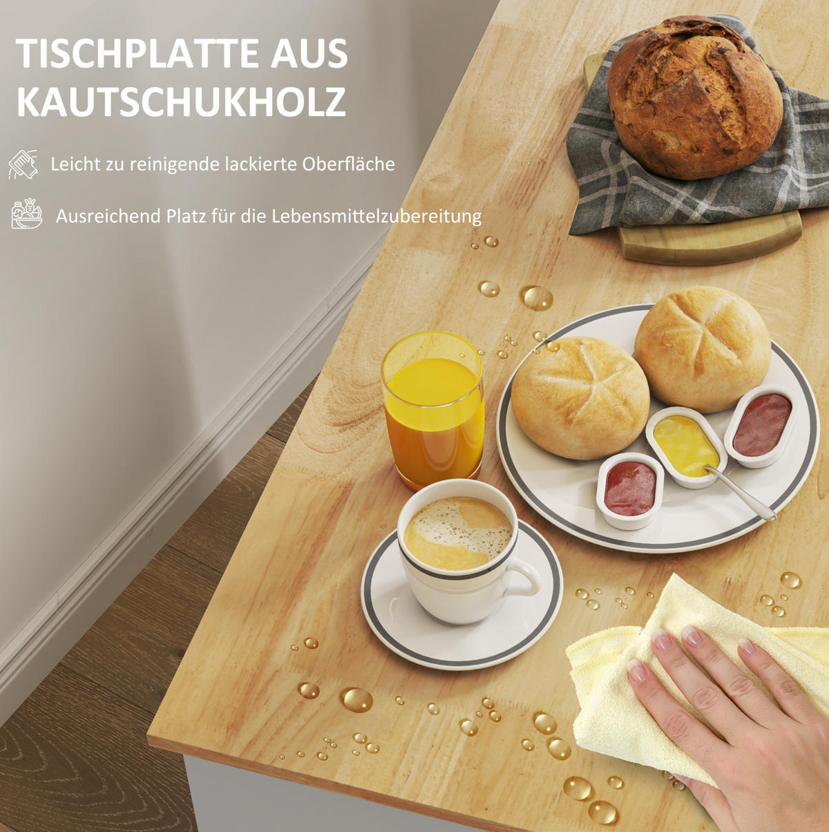 KÜCHENINSEL 107/50/85 cm eiche aus Holz mit Rollen und Soft-Close-Tür - Eichefarben, Holz (107/85/50cm) - OKWISH