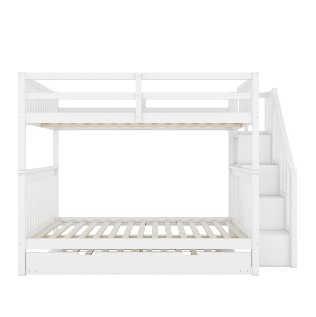 ETAGENBETT 140/200 cm aus Kiefer und MDF mit Treppenregal und 2 Schubladen Weiß - Weiß, Holz (140/200cm) - Modenvie