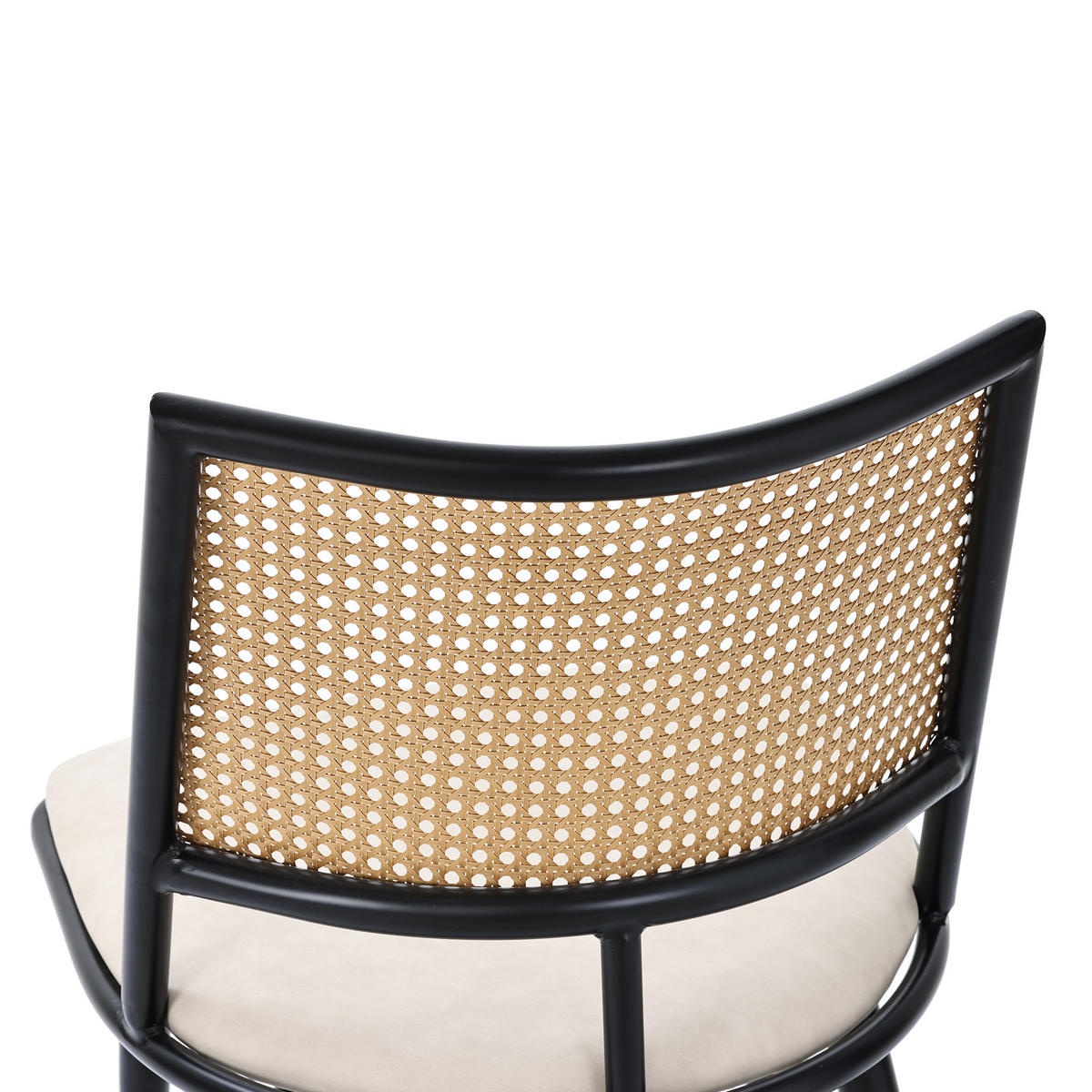 STUHL-SET DE-35953 2 Stück mit Rattan-Lehne und PU-Sitz Schwarz - Schwarz, Metall (48/80/46cm) - ComfortXL