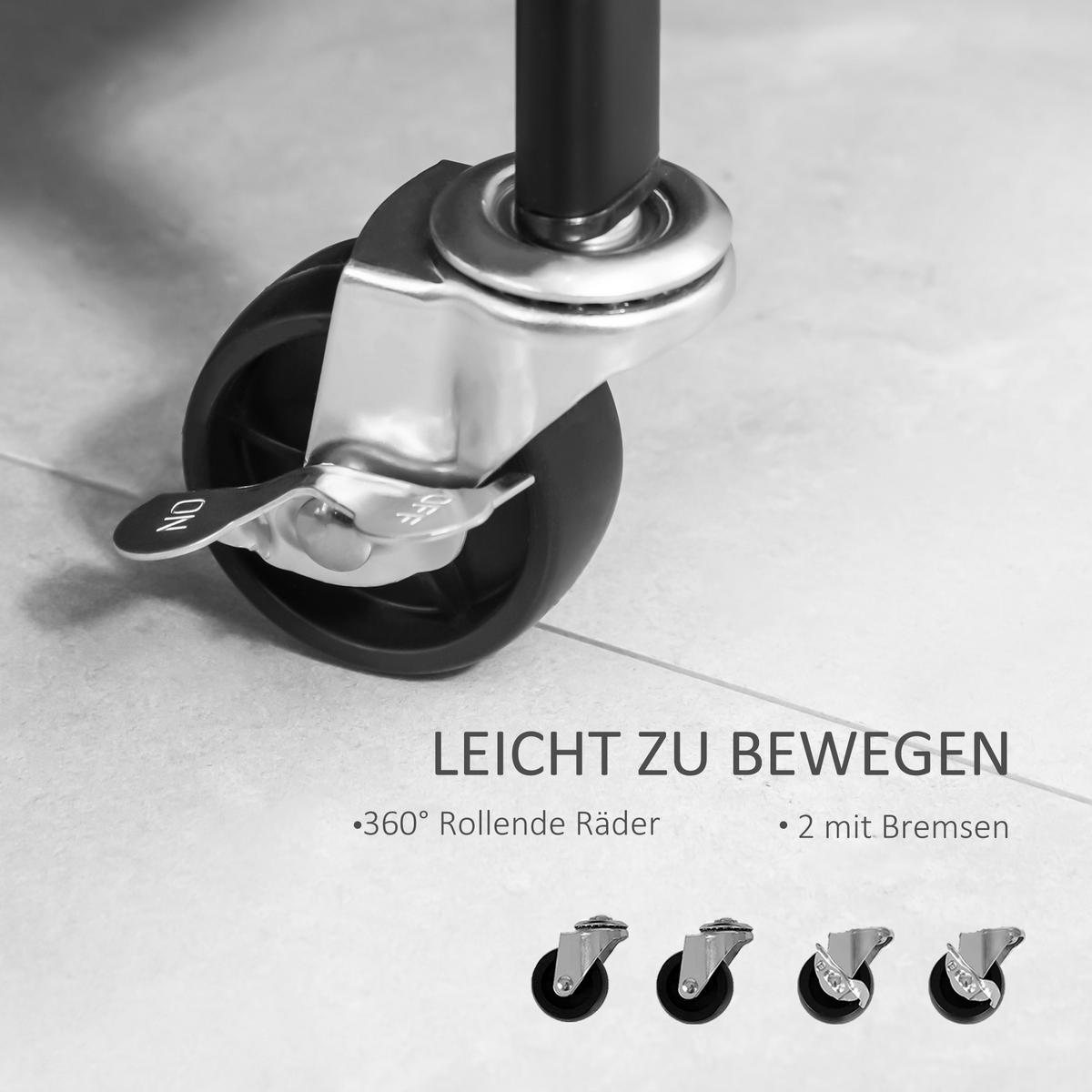 KLEIDERSTÄNDER auf Rollen, Garderobenständer mit Kleiderstange, Schwarz - Schwarz, Metall (56.5/152.5/31.5cm) - HOMCOM