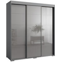 SCHIEBETÜRENSCHRANK mit Schubladen Como 3D 180 Grau (lacobel) - Silberfarben/Grau, Holzwerkstoff/Metall (180/208/67cm) - mzm24