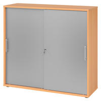 SCHIEBETÜRENSCHRANK - 3 Ordnerhöhen 40/120/110 cm in Buchefarben/Silberfarben Relinggriff (Kunststoff) - Buchefarben/Silberfarben, Holzwerkstoff (120/110/40cm) - bümö