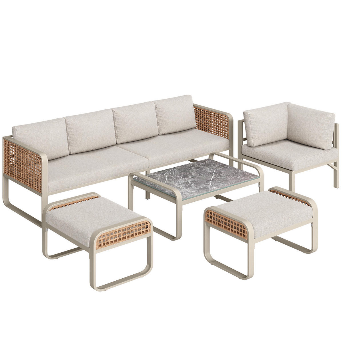 LOUNGEGARNITUR 120/61/69 cm beige aus Metall und Rattan mit Kissen - Beige, Metall - OKWISH
