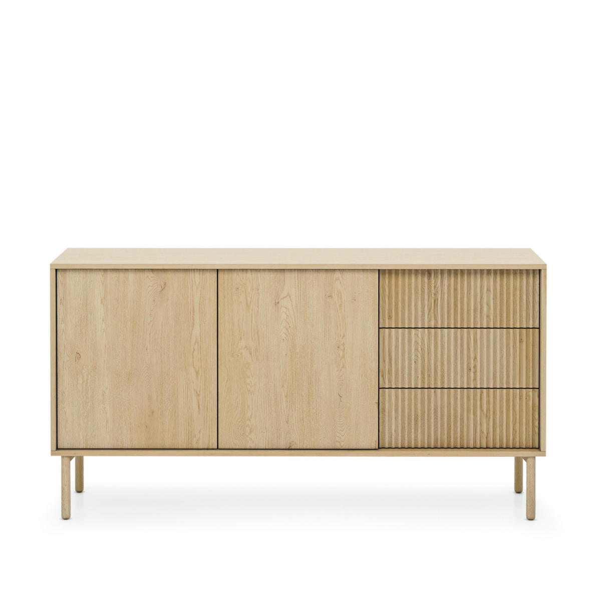 SIDEBOARD TAU KOM2 Reliefierte Fronten aus MDF-Platte Eiche Cremona Eiche Cremona - Eiche Bianco/Eichefarben, Glas/Holz (154/80/40cm) - Komodee