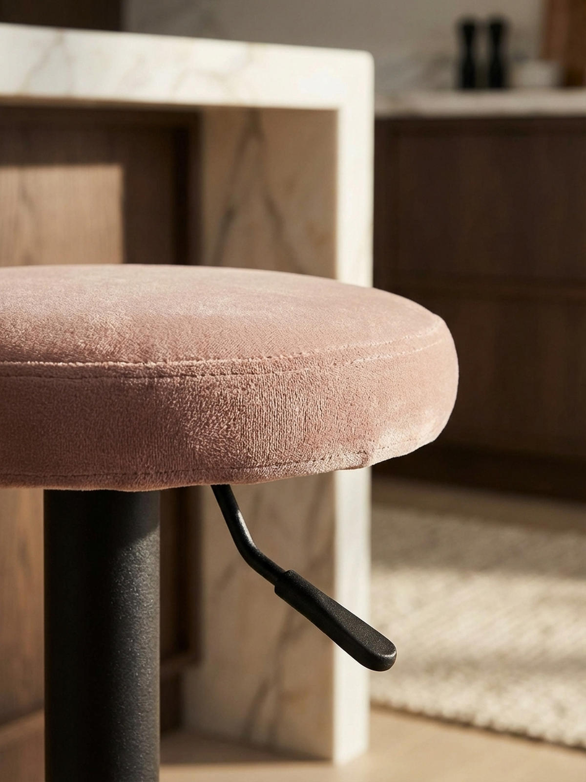 BARHOCKER Höhenverstellbar Eisen Samt Drehbar CAMPANIA, Rosa 40x40x79 cm - Pink/Schwarz, Textil/Metall (40/79/40cm) - KADIMA DESIGN