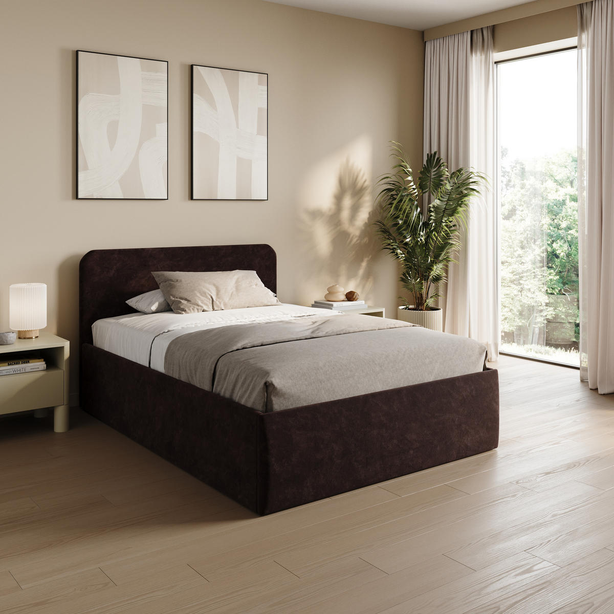POLSTERBETT 140x200 cm Bonnellfederkernmatratze H2 Microvelours in Dunkelbraun - Dunkelbraun, Textil (140/200cm) - Home Collective