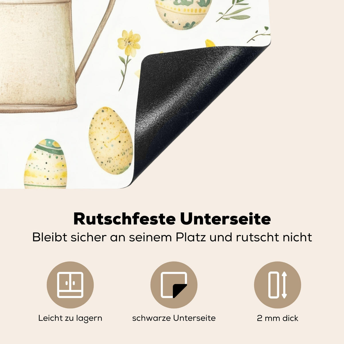 HERDABDECKPLATTE Gießkanne - Blumen - Eier Abdeckung Ceranfeld 58.3x51.3 cm - Weiß, Kunststoff (58.3/51.3/0.2cm) - MuchoWow