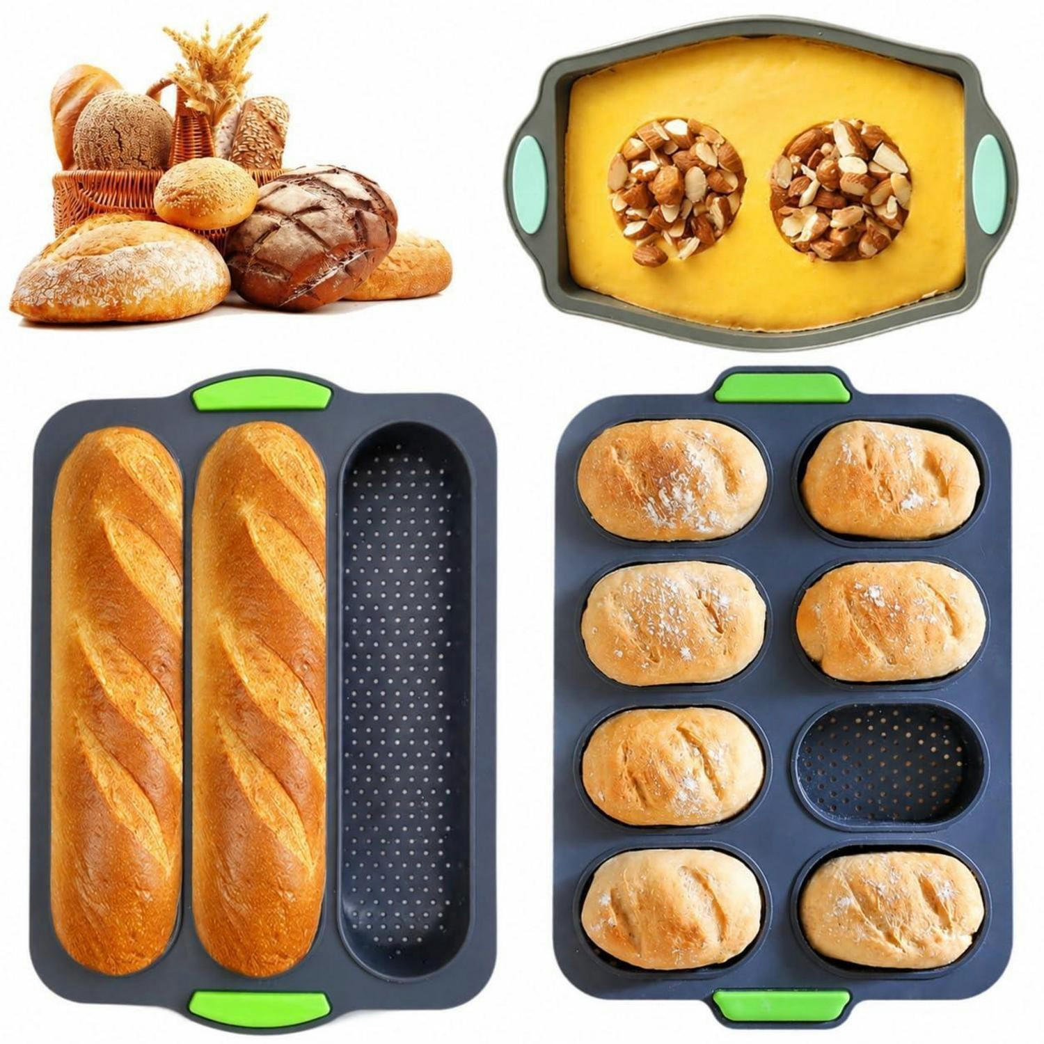 BROTBACKFORM 3-teiliges Set Silikon Non-Stick Hitzebeständig - Schwarz, Kunststoff (23.8/6.5/34.5cm)