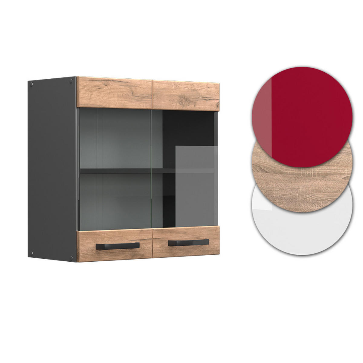 KÜCHENGLASSCHRANK R-Line Goldkraft Eiche 60 cm - Honigeiche/Anthrazit, Holzwerkstoff (60/60/31cm) - Vicco