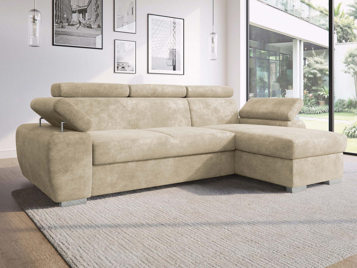 ECKSOFA Plaza L - Beige/Silberfarben, Holz/Kunststoff (255/170cm) - MIRJAN24