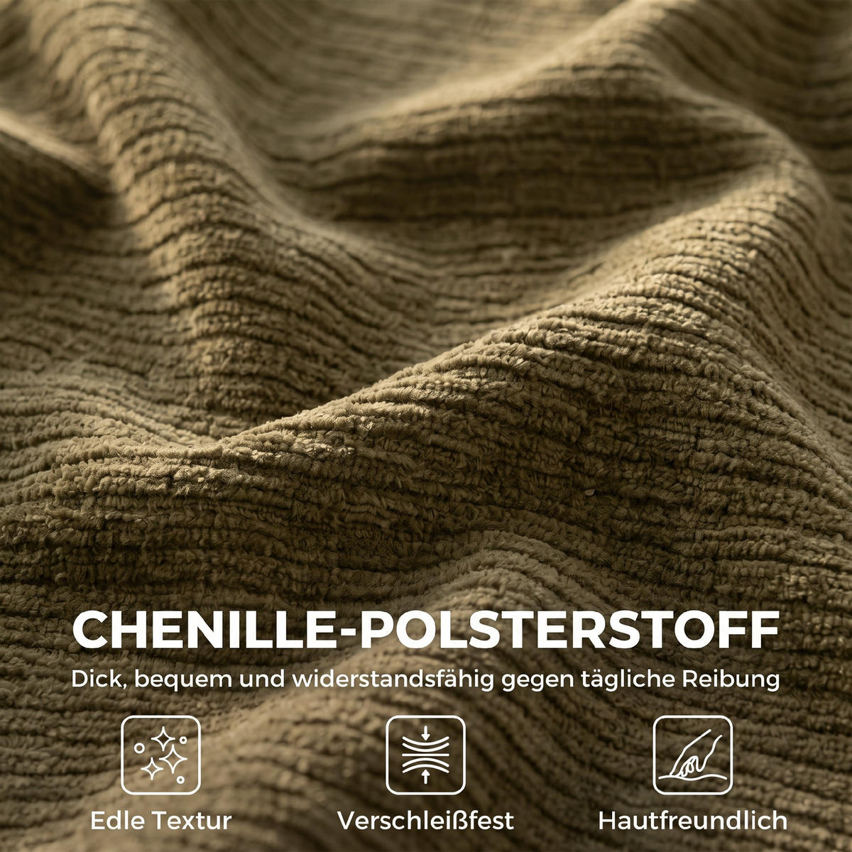 3-SITZER-SOFA Chenille 100 Polyester Schaumstoff Cremeweiß - Dunkelgrün, Textil (95/70/244cm) - HOMCOM