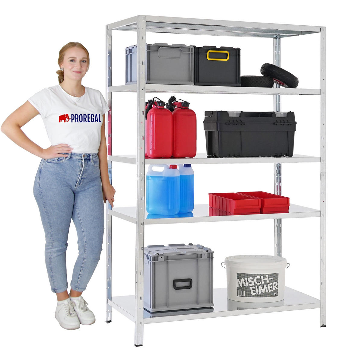 SCHWERLASTREGAL Ares HxBxT 180x120x60cm 5 Stahlplatten-Ebenen Fachlast 125 kg Verzinkt - Silberfarben, Metall (120/180/60cm) - PROREGAL