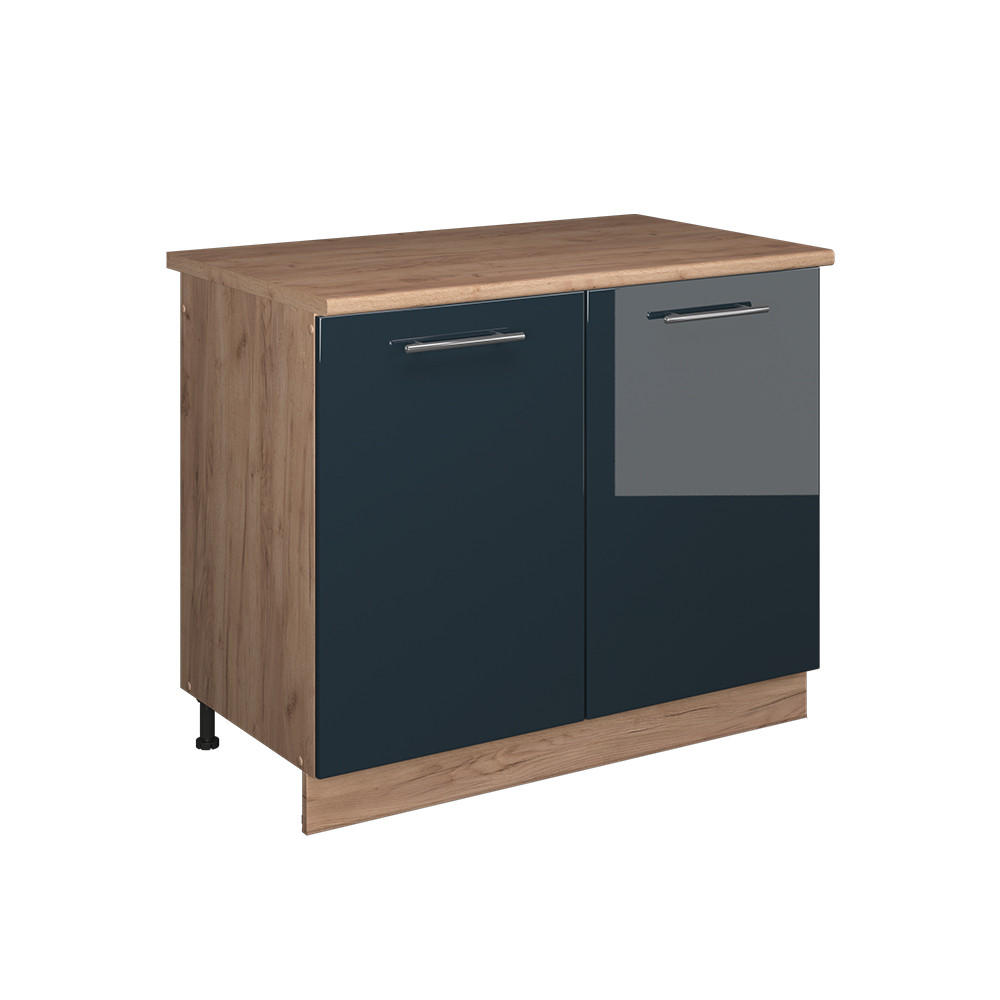 DISKBÄNKSSKÅP Fame-Line, Mörkblå högblank/Goldkraft ek, 100 cm, AP Oak Mörkblå, Honungsek 82/100/60 cm