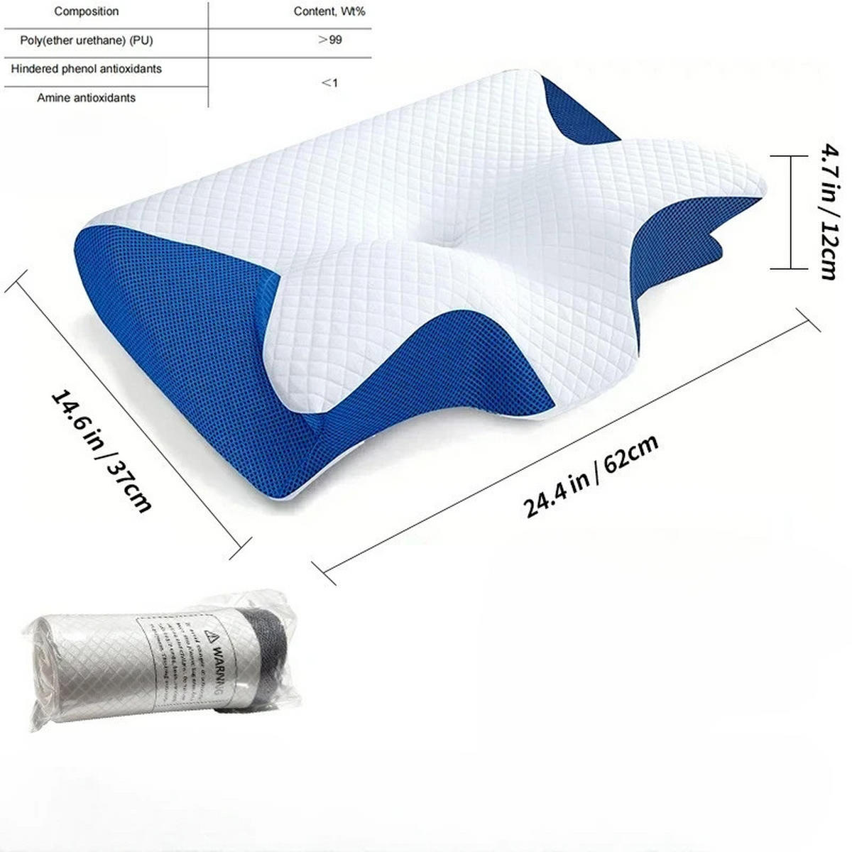 NACKENKISSEN ，Ergonomisches , 62 x 37 x 12 cm - Dunkelblau/Weiß, Textil (62/37cm)