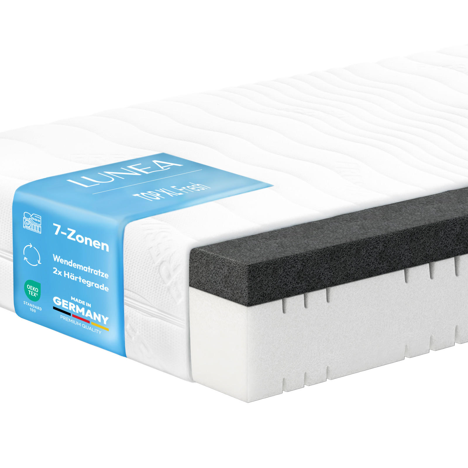 7-ZONEN-KALTSCHAUMMATRATZE 90x200 cm, 24 cm H3/H4 – mit integrierten Topper, wendbar - Weiß, Textil (90/200cm) - Lunea