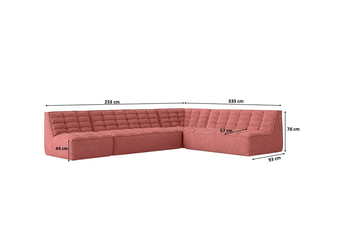 ROHOVÁ SEDAČKA modulární ve tvaru L, plyšová tkanina Pop, Růžová, Levá strana, LAZY L - růžová, dřevo (333/253cm) - Kaiser Möbel
