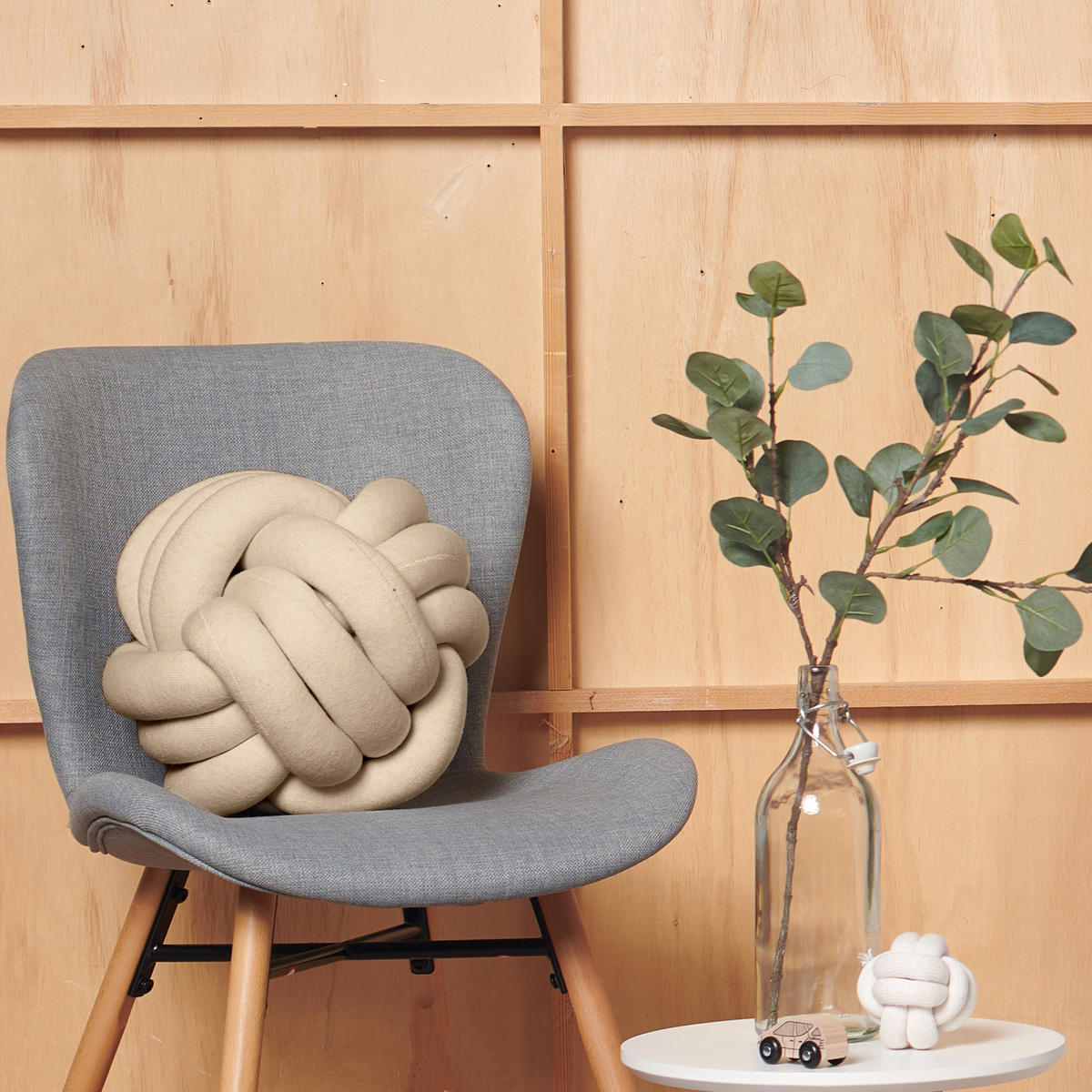 KNOTENKISSEN Strick Beige - Beige, Textil (40/40cm) - nordic coast company