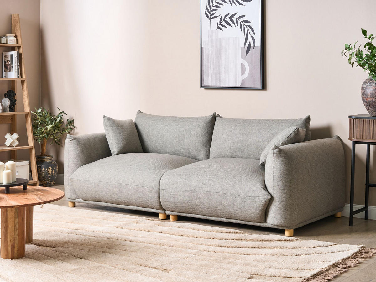 3-SITZER-SOFA hellgrau mit Kissen Luvos - Hellbraun/Grau, Textil (220/75/104cm) - Beliani