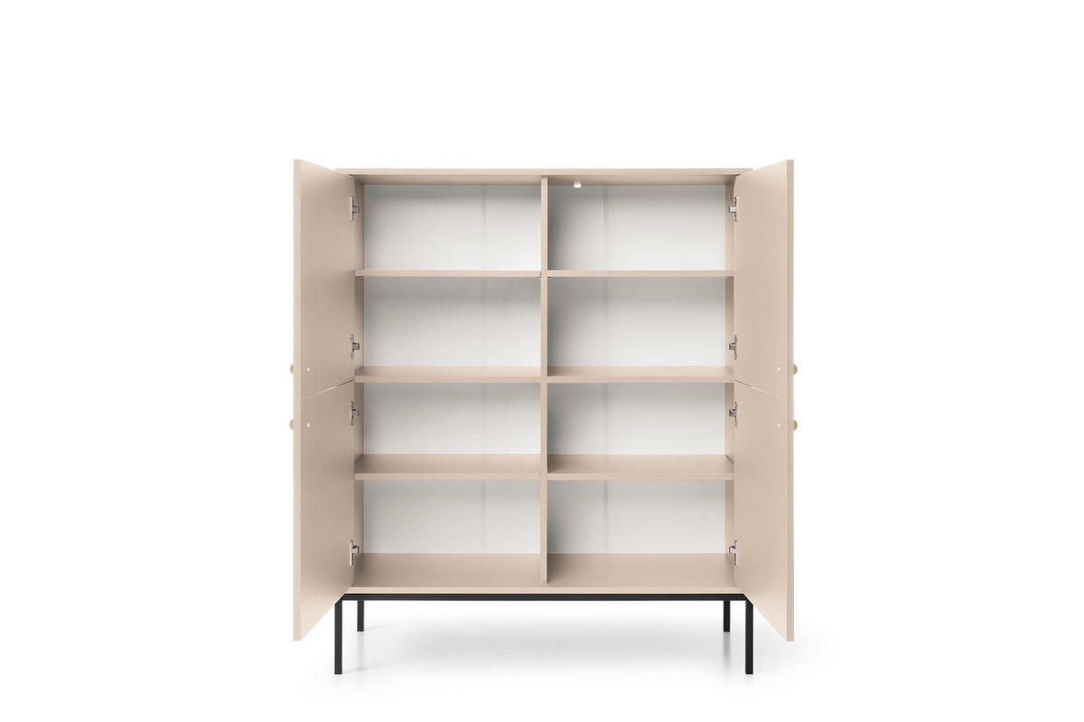 HIGHBOARD Molly Beige, Schwarze Beine, Hochkommode - Beige/Schwarz, Holzwerkstoff/Metall (104/125/39cm) - Bettso