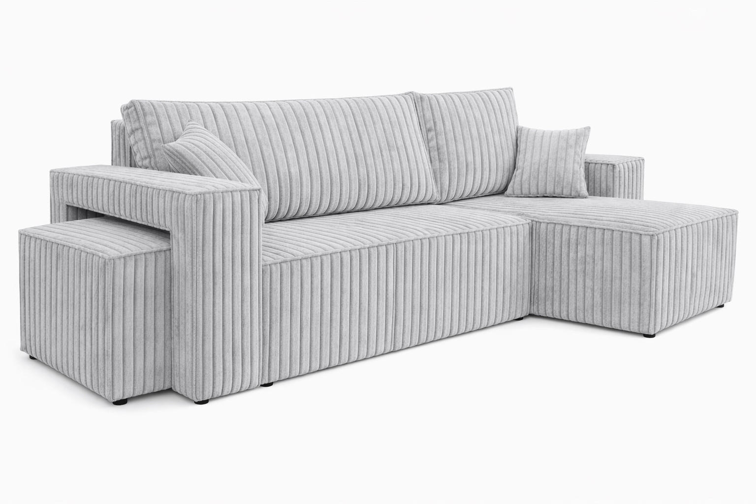 ECKSOFA Mit Schlaffunktion Und Pouf, Cordstoff Tilia, Grau, Rechts, Best L Mit Pouf - Grau, Holz (244/145cm) - Kaiser Möbel