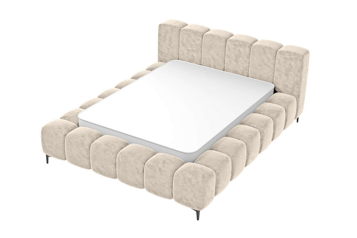 POLSTERBETT COZY Chenille Creme 160/200 cm - Creme/Schwarz, Textil/Metall (160/200cm) - 99rooms