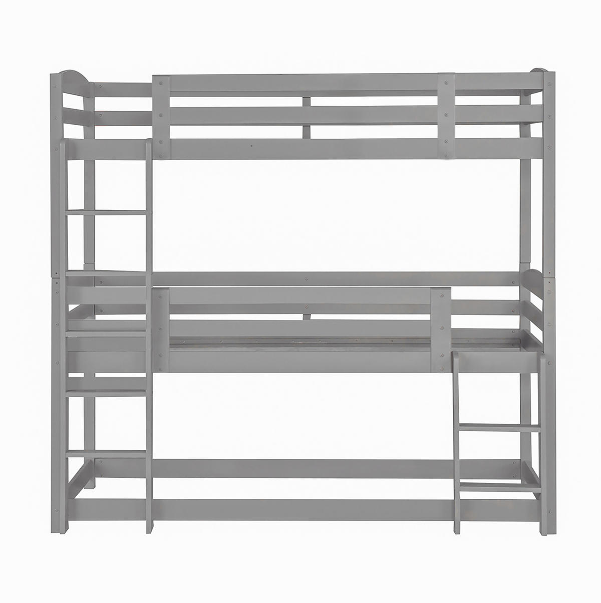 ETAGENBETT aus Kiefer und MDF 90x200 cm Grau, 3 Schlafplätze, mit 2 Leitern und hoher Absturzsicherung - Grau, Holzwerkstoff (90/200cm) - Modfu