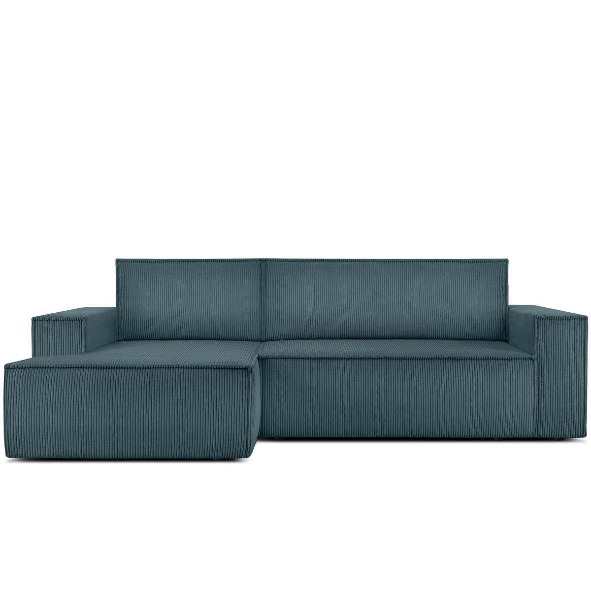 ECKSCHLAFSOFA-LINKS NAPI in Pet Friendly Cord-Stoff, blau - Blau/Schwarz, Textil (262/148cm) - KONSIMO®