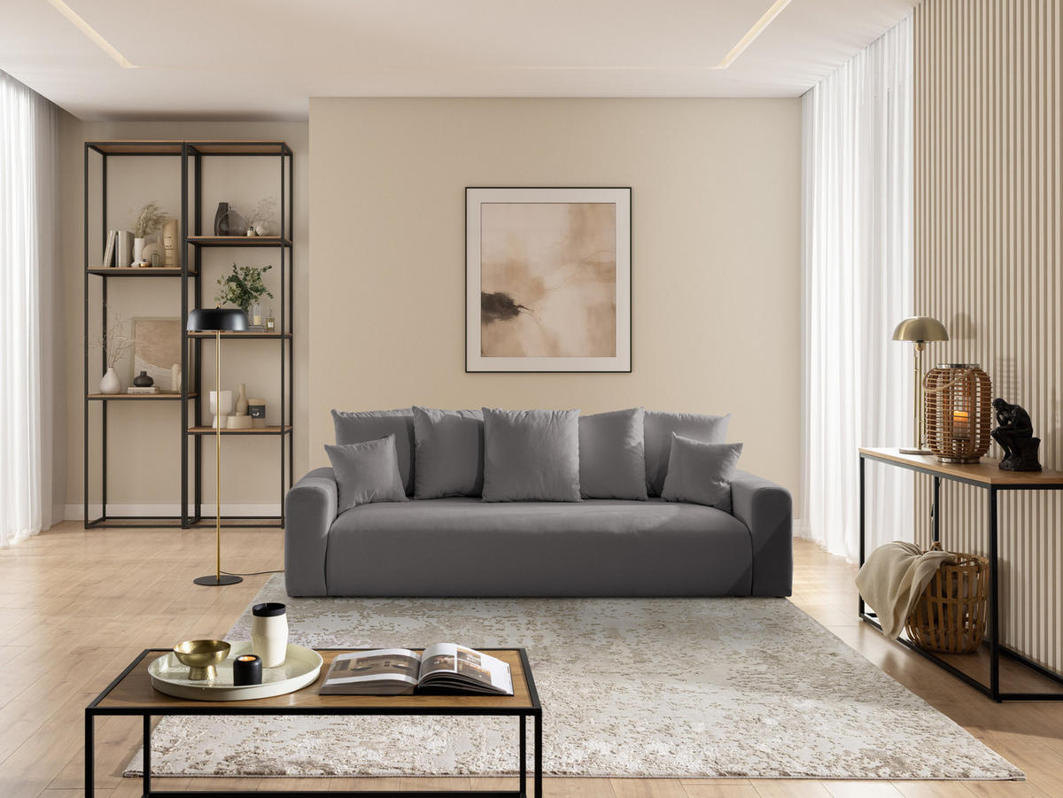 SCHLAFSOFA Calma mit Bettkasten im Bumpy-Design aus weichem Taupe Webstoff - Taupe/Schwarz, Holz/Kunststoff (239/88/98cm) - S-Style