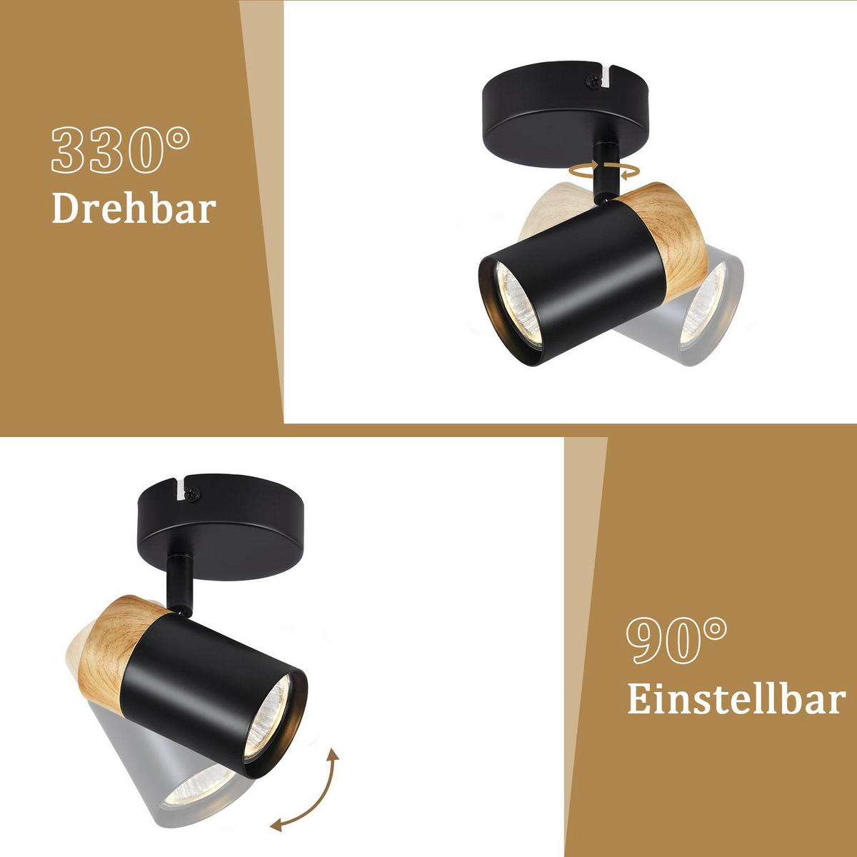 DECKENSTRAHLER Monji 9/9/15cm - Schwarz, Metall (9/9/15cm) - ZMH