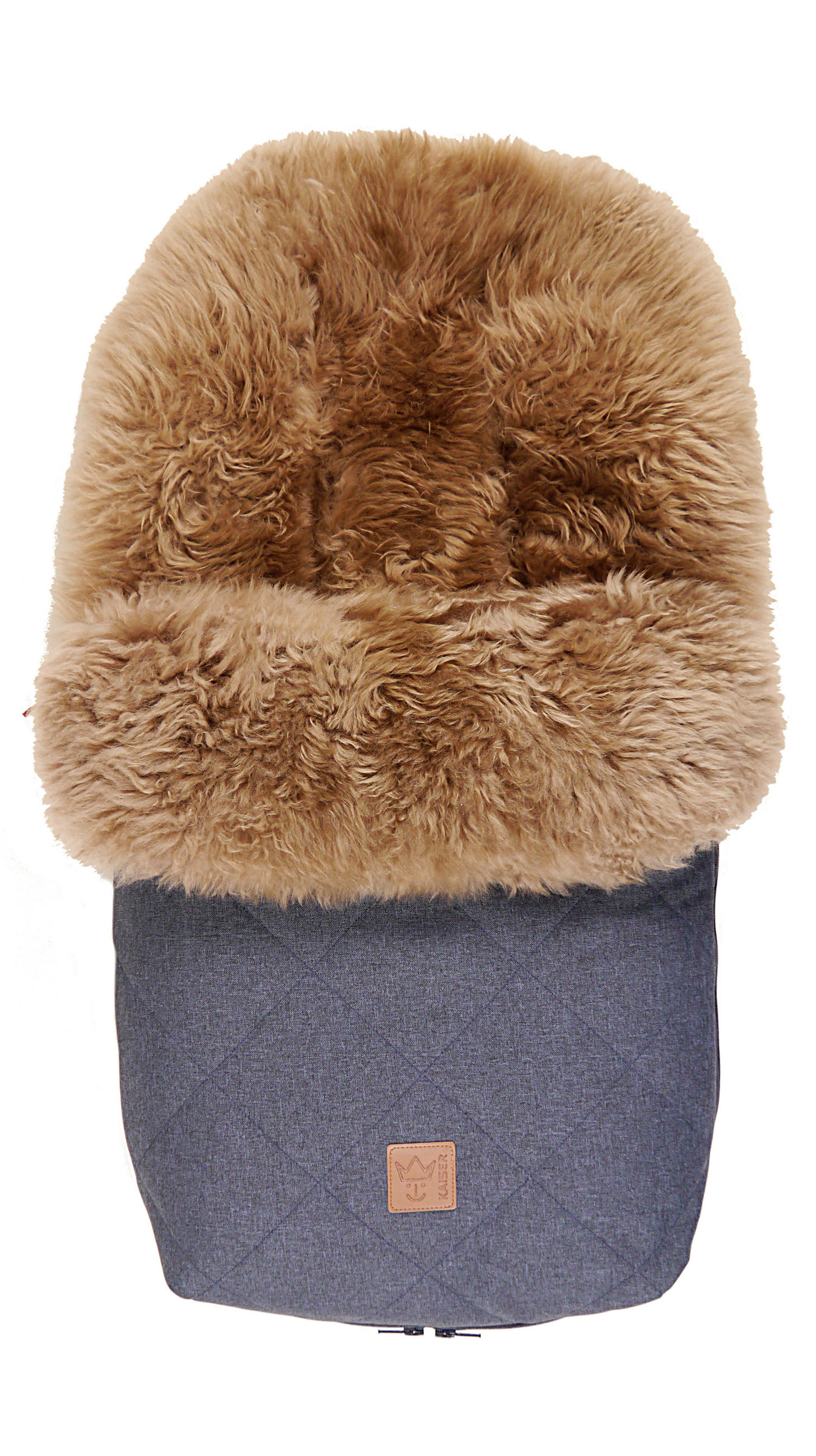 LAMMFELL-FUSSSACK Nelly, cappuccino, navy melange - Blau, Fell (46/8/88cm) - Kaiserbaby