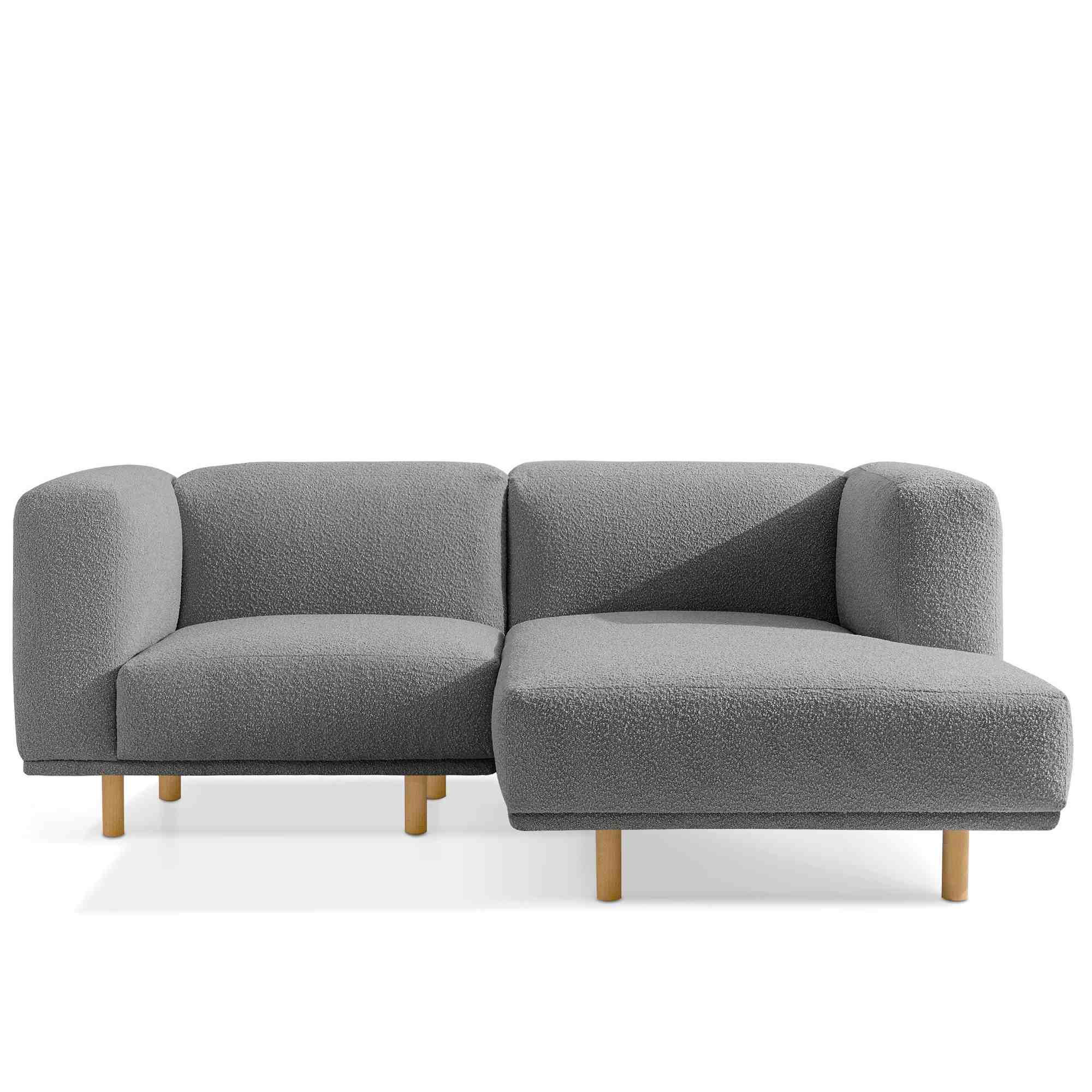 ECKSOFA-RECHTS FOSERO, Bouclé - Eschefarben/Buchefarben, Holz/Holzwerkstoff (204/155cm) - KONSIMO®